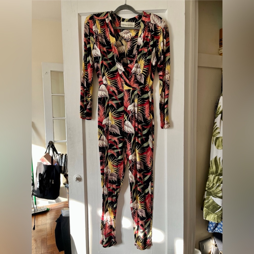 Norma Kamali Vintage Floral Jumpsuit with Shoulder Pads